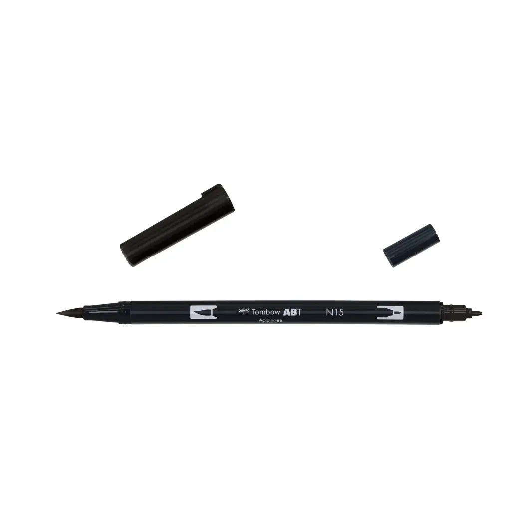 Tombow ABT Dual Brush Pen Water Based Brush Pen with Two Tips Black (Single Pen) - ABT-N15