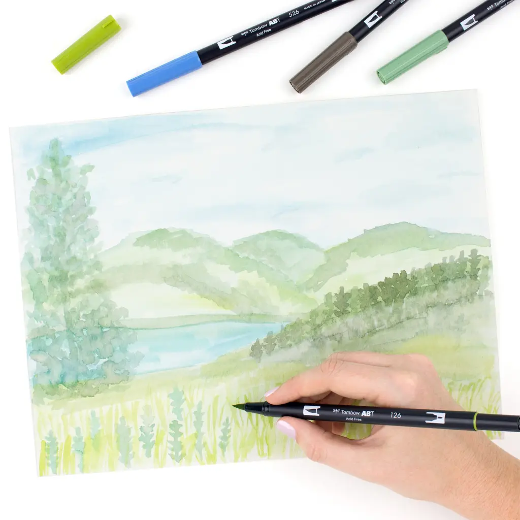 Tombow ABT Dual Brush Pen Water Based Brush Pen with Two Tips Black (Single Pen) - ABT-N15