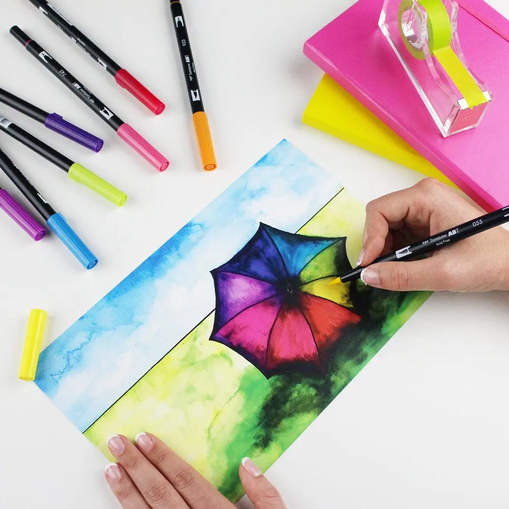 Tombow ABT Dual Brush Pen Water Based Brush Pen with Two Tips Green (Single Pen) - ABT-296