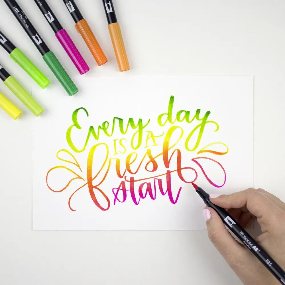 Tombow ABT Dual Brush Pen Water Based Brush Pen with Two Tips Crimson (Single Pen) - ABT-847