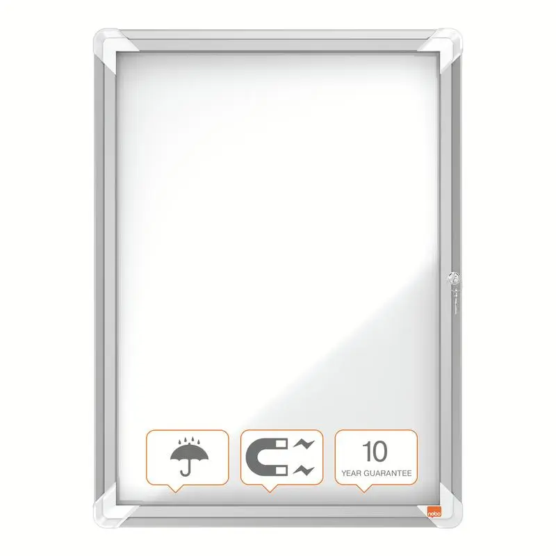 Nobo Premium Plus Outdoor Lockable Magnetic Whiteboard Display Case Aluminium Frame 4 x A4 White 494x668mm 1902577