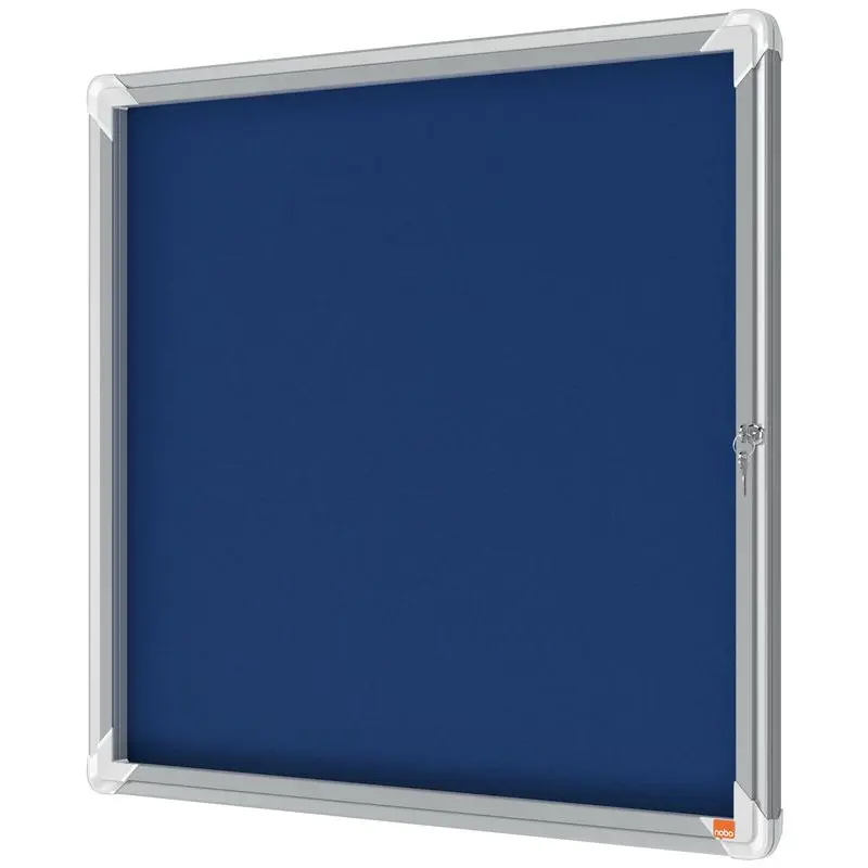 Nobo Premium Plus Blue Felt Lockable Noticeboard Display Case 6 x A4 709x668mm 1902555