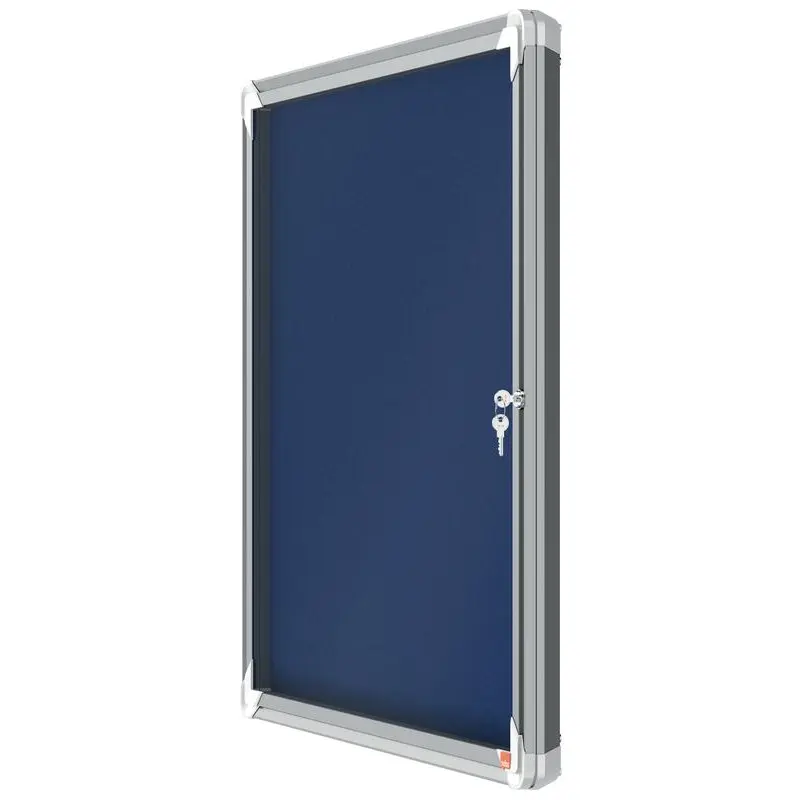 Nobo Premium Plus Blue Felt Lockable Noticeboard Display Case 6 x A4 709x668mm 1902555