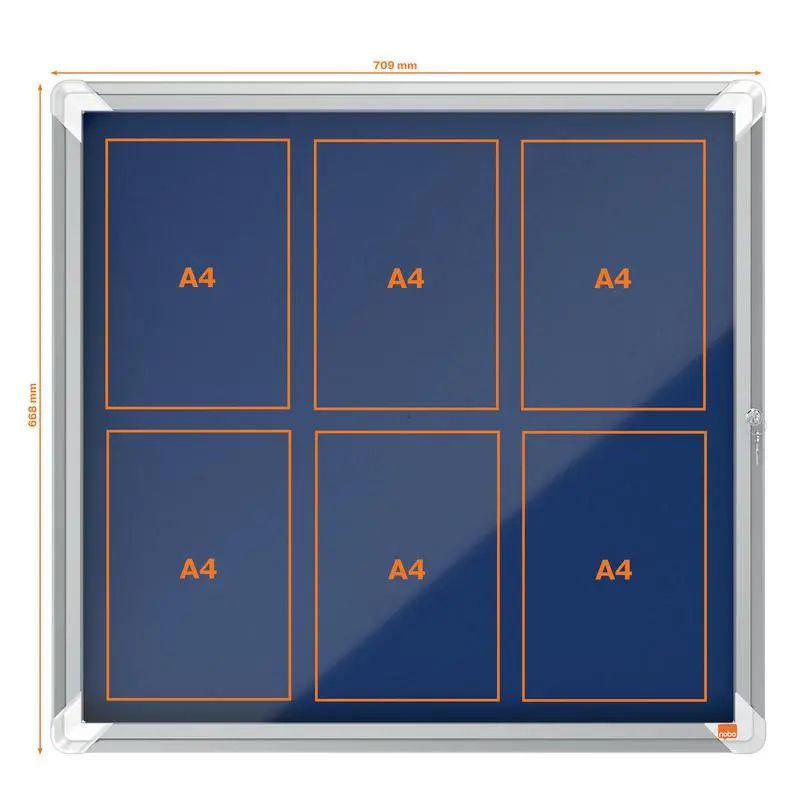 Nobo Premium Plus Blue Felt Lockable Noticeboard Display Case 6 x A4 709x668mm 1902555