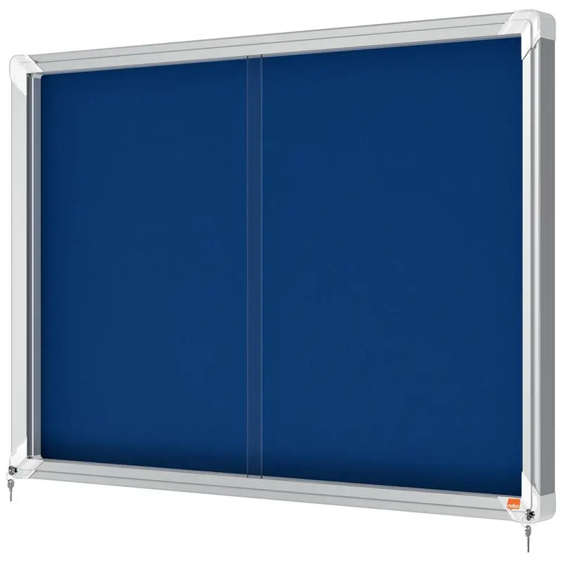 Nobo Premium Plus Blue Felt Lockable Noticeboard Display Case 8 x A4 925x668mm 1902565