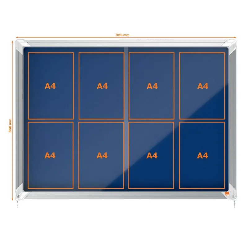 Nobo Premium Plus Blue Felt Lockable Noticeboard Display Case 8 x A4 925x668mm 1902565