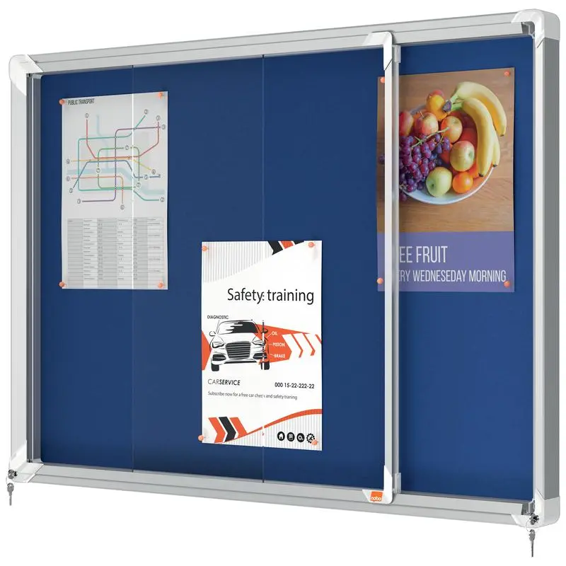 Nobo Premium Plus Blue Felt Lockable Noticeboard Display Case 8 x A4 925x668mm 1902565