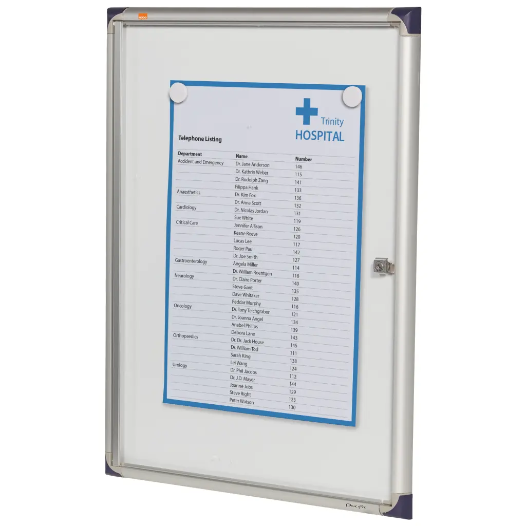 Nobo Extra Flat Magnetic Whiteboard Display Case Lockable 4 x A4 550x735mm 1900846