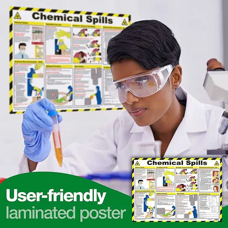 Chemical Spills Clean Up And First Aid Laminated Guidance Poster A2 - A608