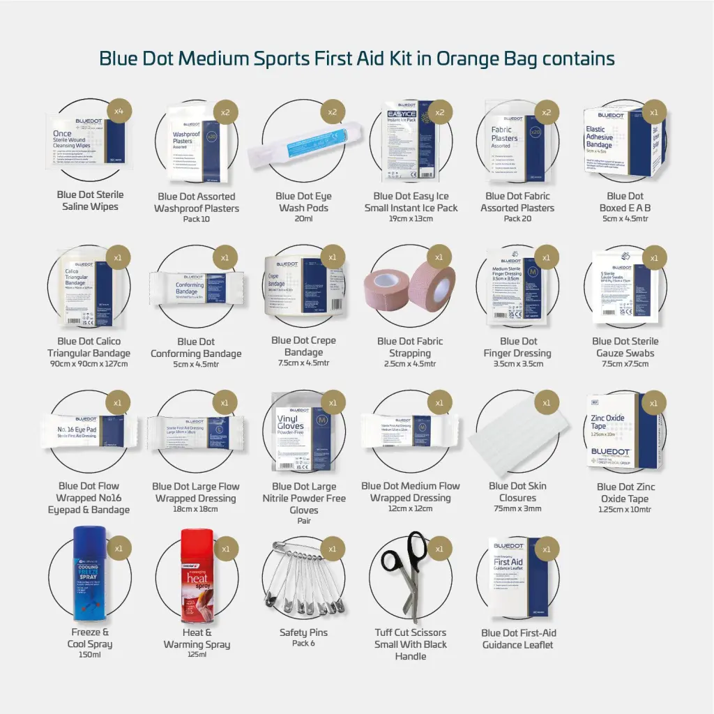 Blue Dot Medium Sports First Aid Kit in an Orange Bag - 300002PS