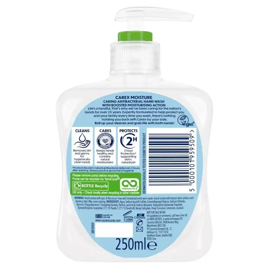 Carex Handwash Moisture Plus 250ml Anti-Bacterial (Pack 6) - 39349
