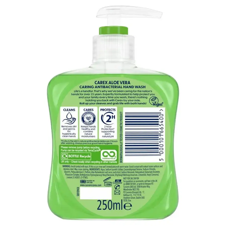 Carex Handwash Aloe Vera 250ml Anti-Bacterial (Pack 6) - 30891