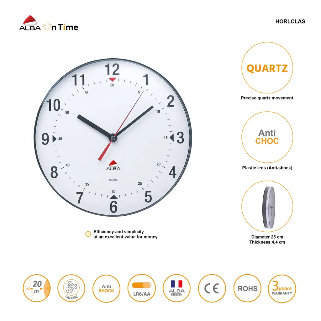 Alba Wall Clock 250mm Diameter Black - HORCLAS