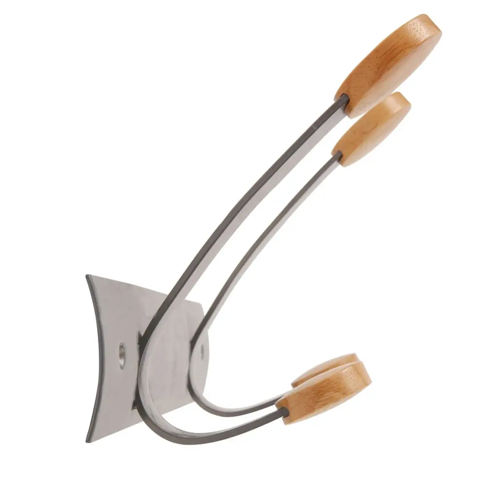 Alba Wall Coat Hook 2 Double Pegs Silver Grey/Light Wood - PMV2