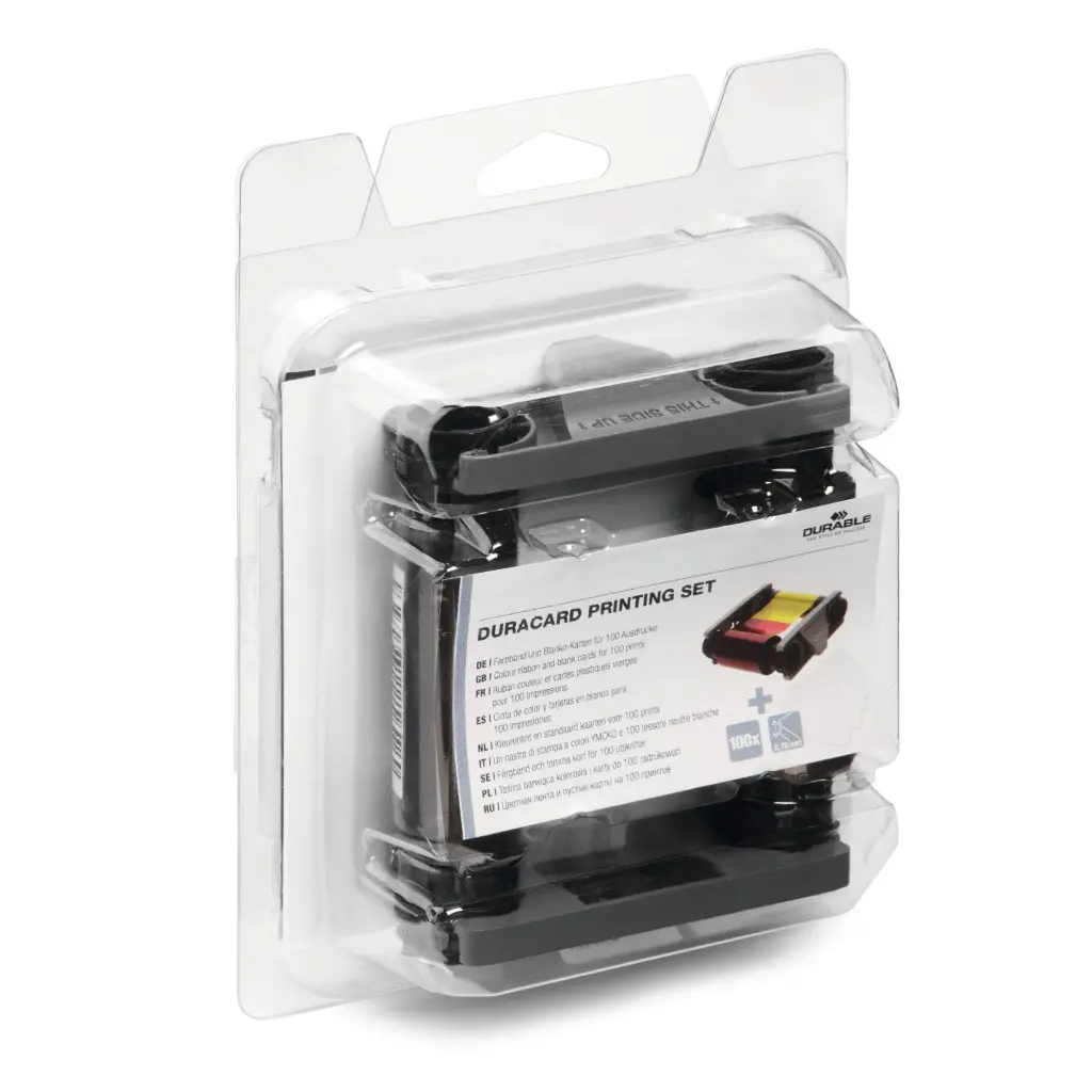 Durable DURACARD Printing Kit - CYMK Colour Printer Ribbon & 100 Plastic Card Refills for ID 300 Printer (891065) -  - 891300