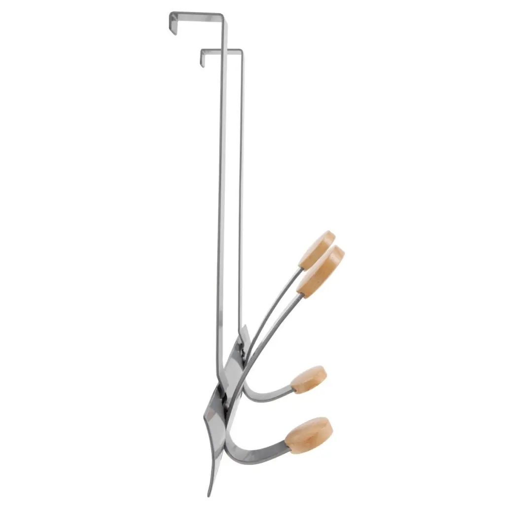 Alba Coat Hooks 2 Double Pegs Silver Grey Steel/Light Wood L36.7xW30x15cm - PMV2P
