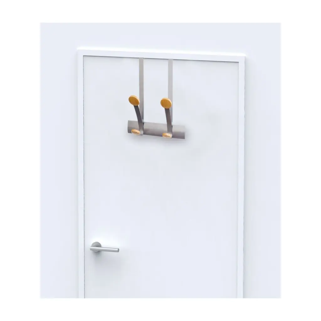 Alba Coat Hooks 2 Double Pegs Silver Grey Steel/Light Wood L36.7xW30x15cm - PMV2P