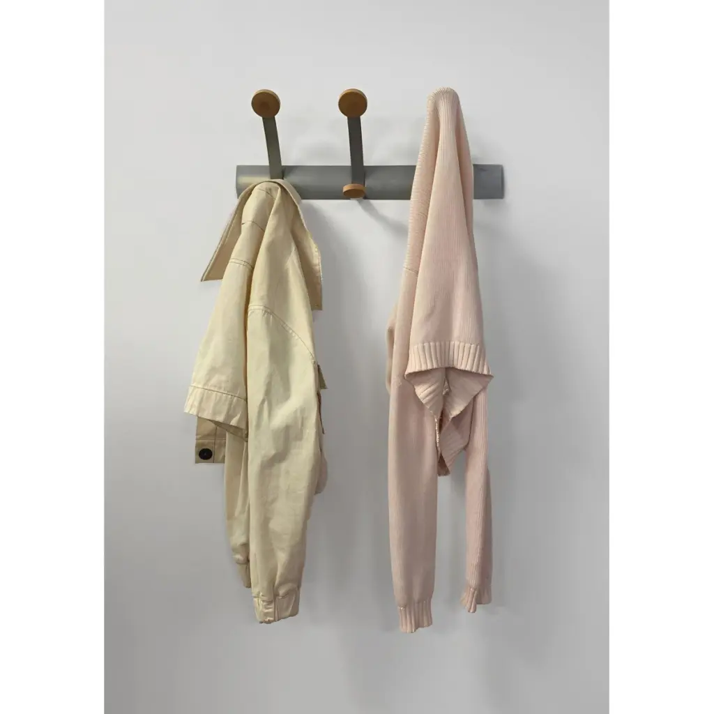 Alba Wall Coat Hooks 3 Double Pegs Silver Grey Steel/Light Wood L46xW18x12cm - PMV3