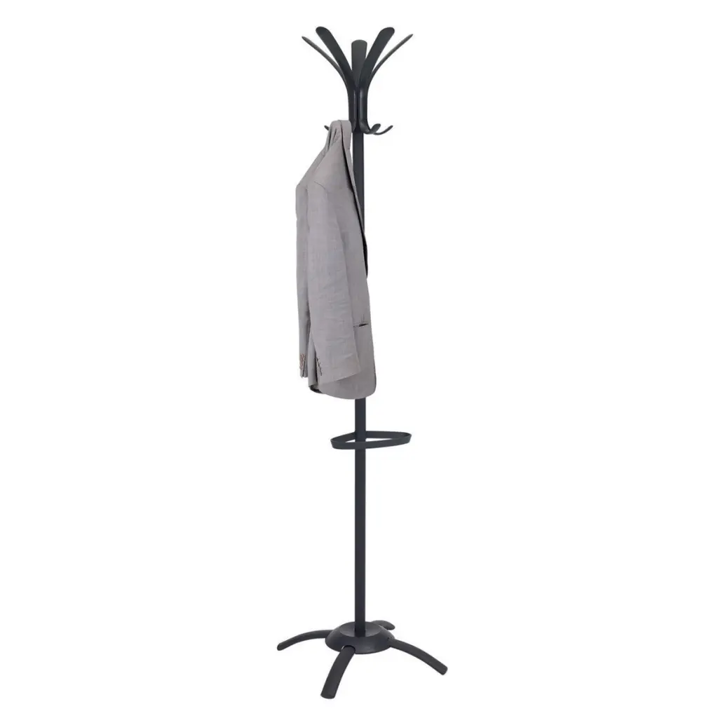 Alba Coat Stand 5 Pegs Plus 5 Mini Pegs Steel H175cm Black - PMCLEO N
