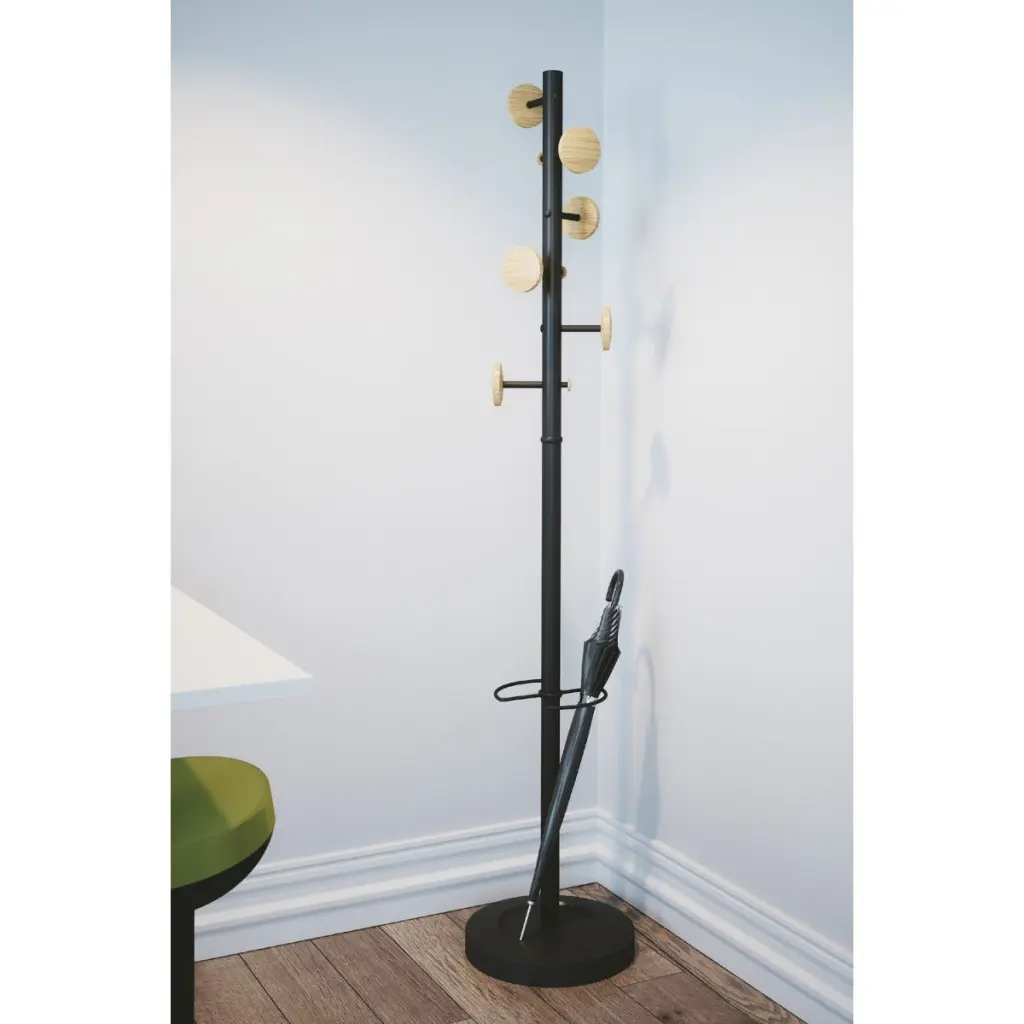 Alba Coat Stand 6 Pegs Plus 3 Mini Pegs Wood And Steel H175cm Black - PMMUSIC N