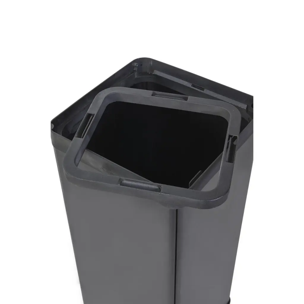 Alba Recycling Bin 50L Steel Black With Green Square Hole Lid H73xW31xD31cm - PBCORBN V