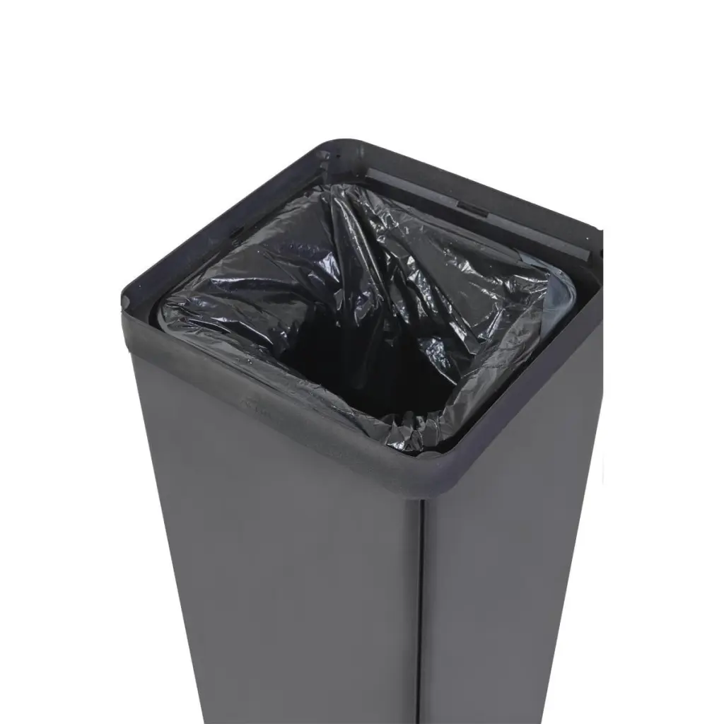 Alba Recycling Bin 50L Steel Black With Green Square Hole Lid H73xW31xD31cm - PBCORBN V