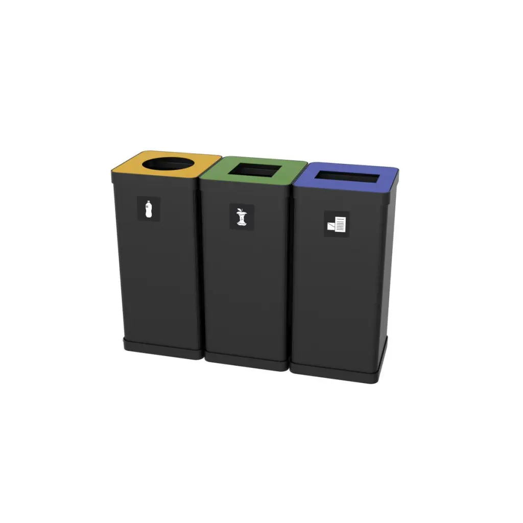 Alba Recycling Bin 50L Steel Black With Green Square Hole Lid H73xW31xD31cm - PBCORBN V