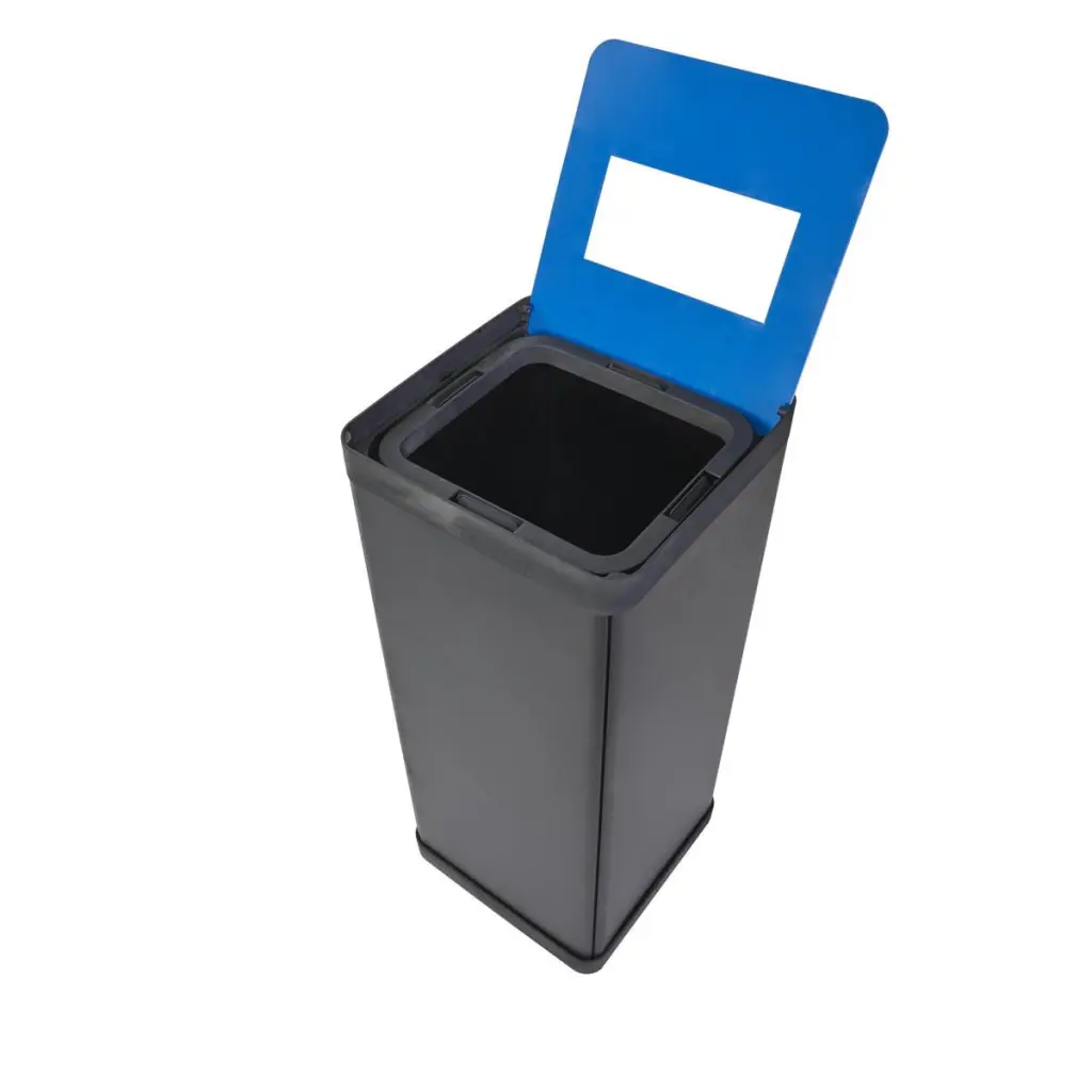 Alba Recycling Bin 50L Steel For Paper Black With Blue Oblong Hole Lid H73xW31xD31cm - PBCORBN B