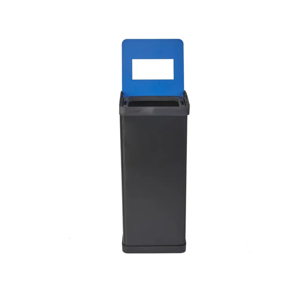 Alba Recycling Bin 50L Steel For Paper Black With Blue Oblong Hole Lid H73xW31xD31cm - PBCORBN B