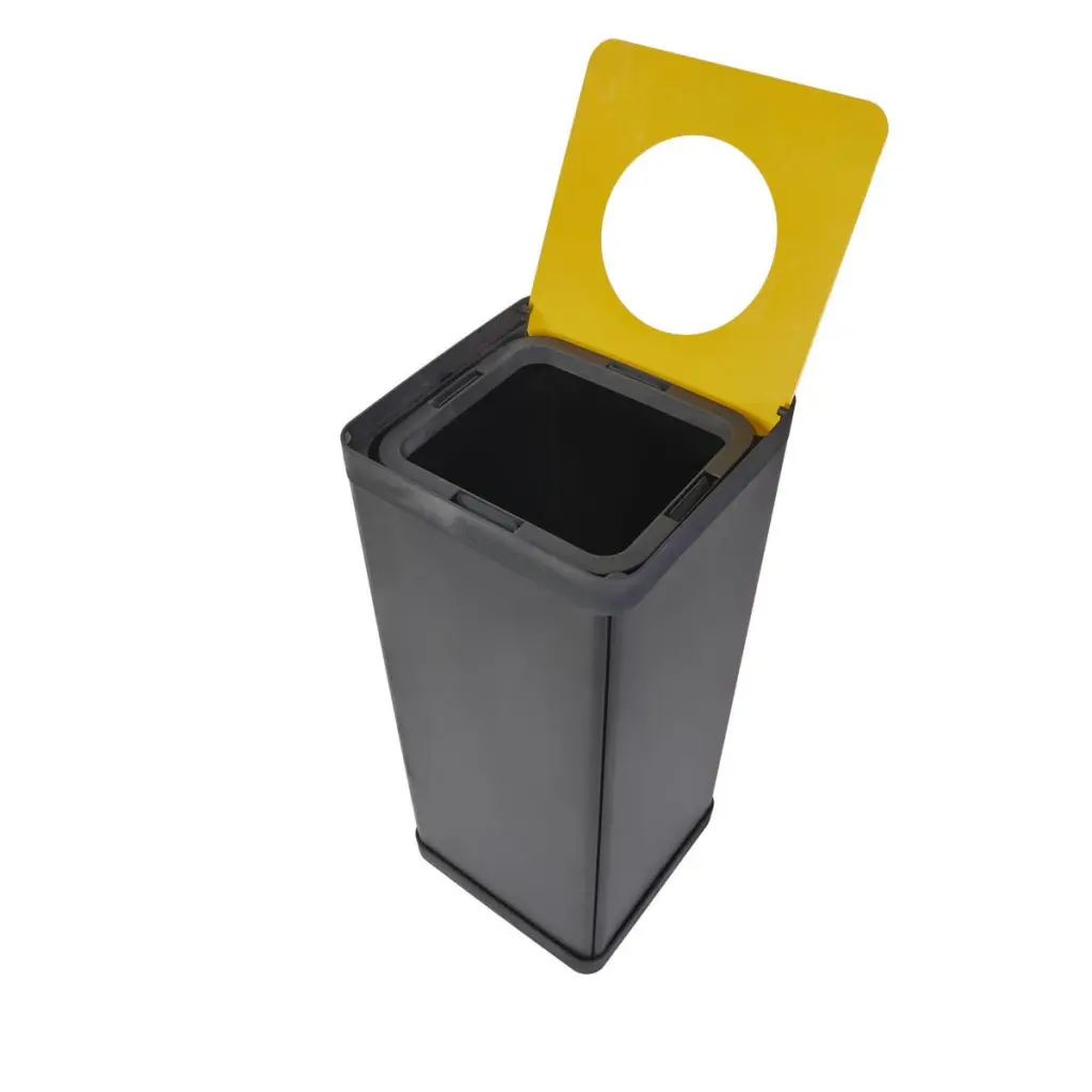 Alba Recycling Bin 50L Steel For Plastic Black With Yellow Circular Hole Lid H73xW31xD31cm - PBCORBN J