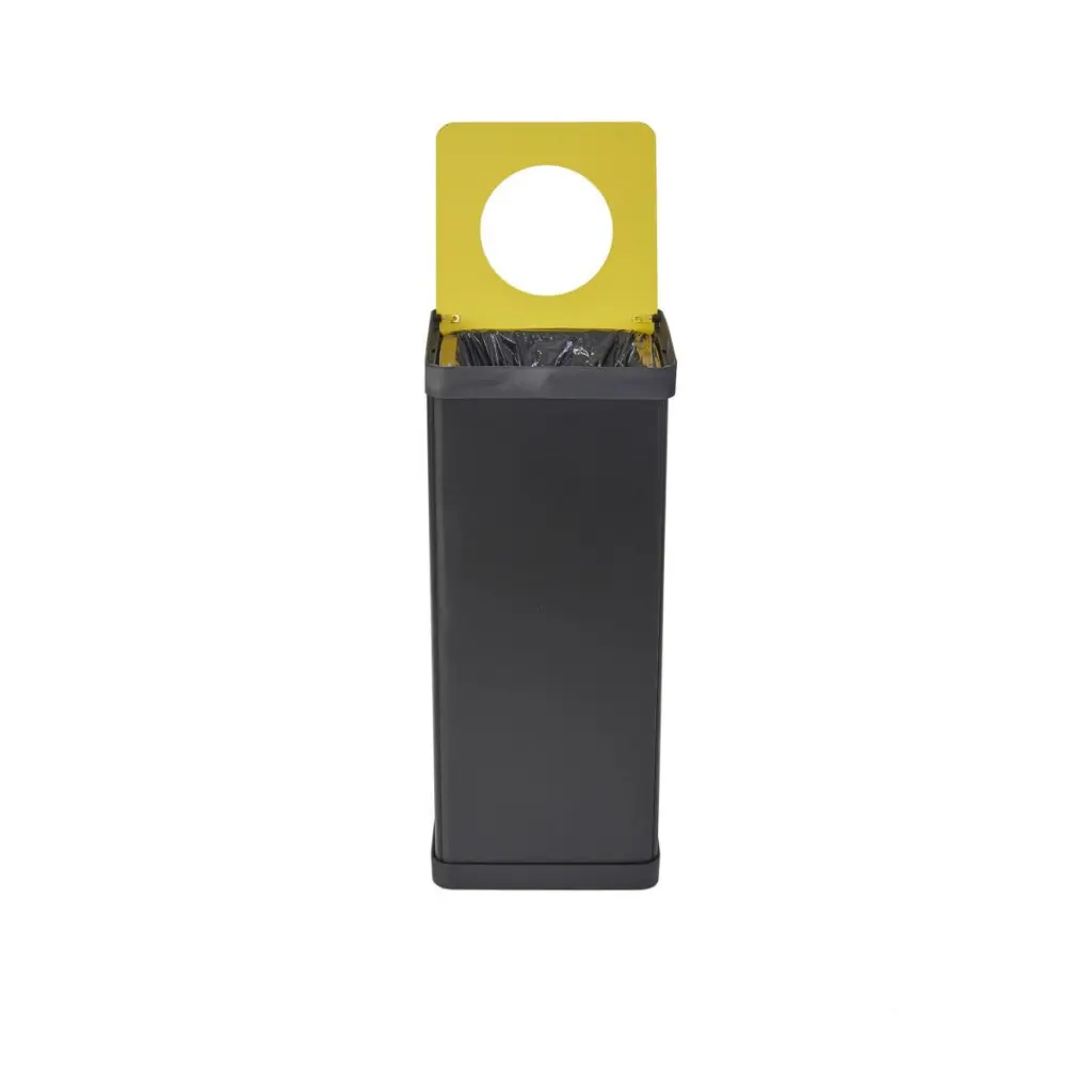 Alba Recycling Bin 50L Steel For Plastic Black With Yellow Circular Hole Lid H73xW31xD31cm - PBCORBN J
