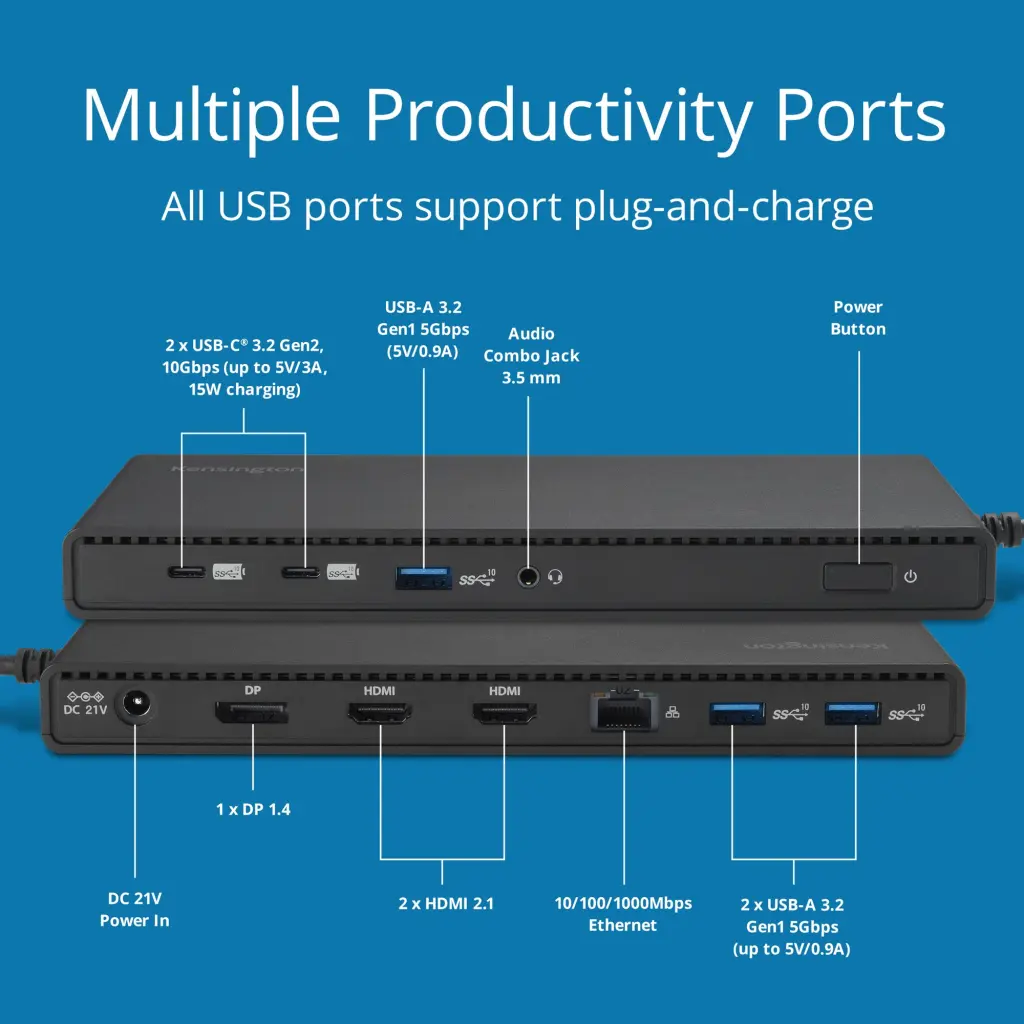 Kensington SD4842P EQ USB-C 10Gbps Triple Video Driverless Docking Station 100W  - K32810EU