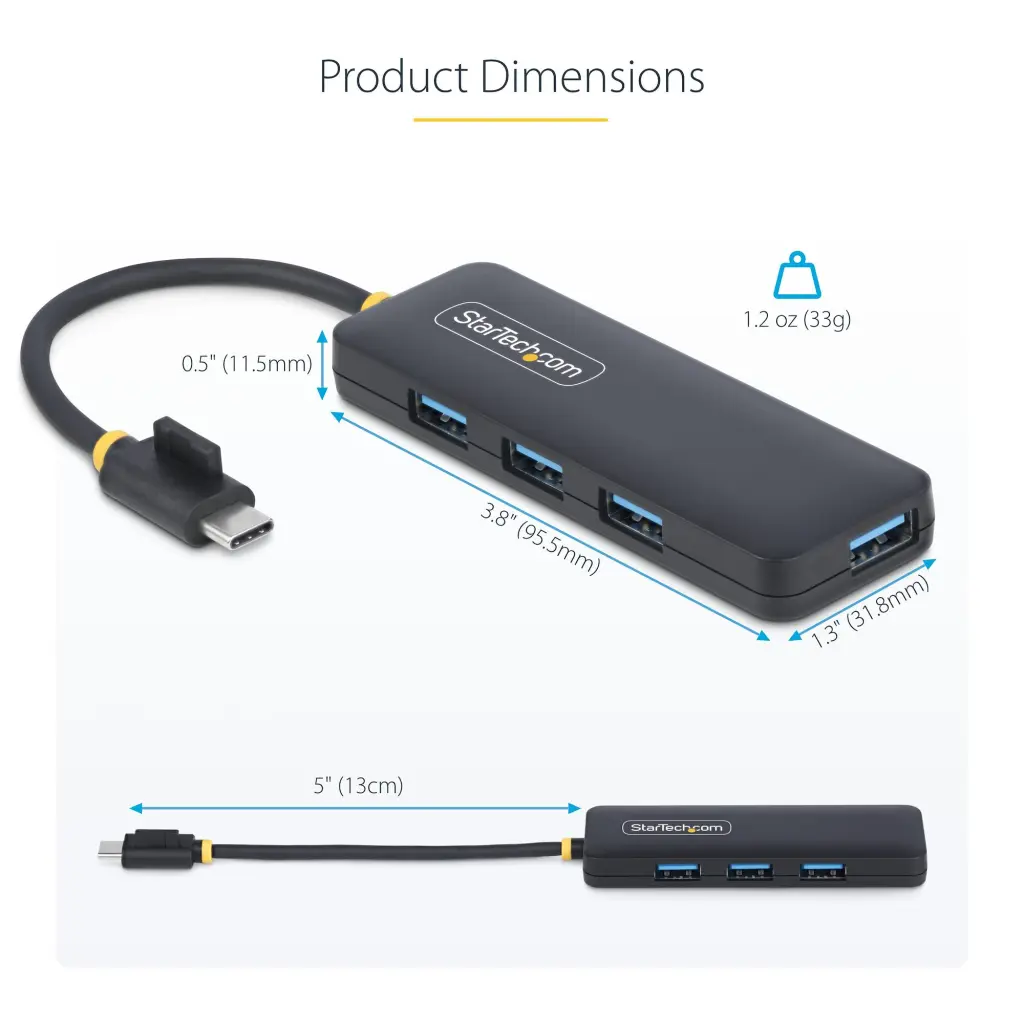 StarTech.com 4 Port USB-C Hub; USB-C to 4x USB-A; Bus Powered