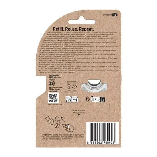 Scotch Stainless Steel Tape Dispenser With 2 Rolls of Scotch Magic Tape 19mm x 13.9m Made With 66% Plant Based Adhesive - 7100334048