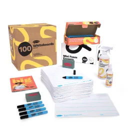 100 x Show-me Bulk A4 Bubble Handwriting Whiteboards, pens and erasers plus 2 free cleaners.