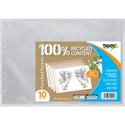 120 Packs Tiger A3 Pack 10 Landscape Punched Pockets 90 Micron