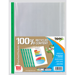 Tiger A4 Punch Pockets 60 Micron Bag 100 Glass Clear 302392