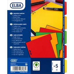 Elba A5 5 Part Coloured Pressboard Dividers