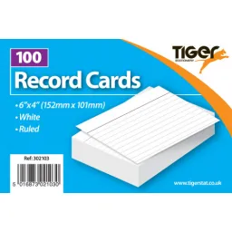180 Packs Tiger Record Cards White Ruled 6x4