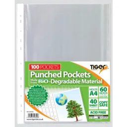 60 Packs Tiger A4 Pack 100 Bio-Degradable Punched Pockets