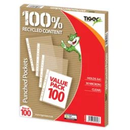 70 Boxes Tiger A4 Value Box 100 Punched Pockets 30 Micron