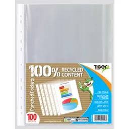 70 Packs Tiger Crystal Clear Punched Pockets A4 Pack 100 45 Micron