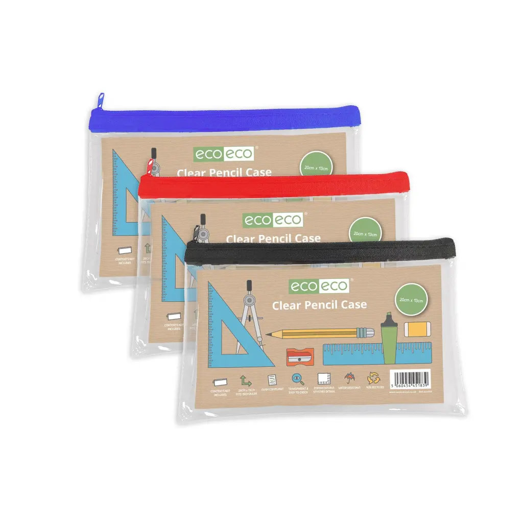 90% Recycled Clear Flat Pencil Case - 20x13cm