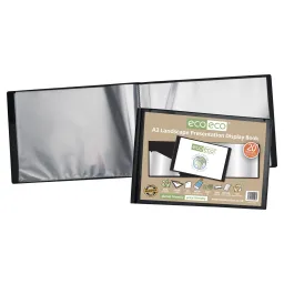 Eco-Eco A3 Landscape 50% Recycled Presentation Display Book – 20 Pockets Black