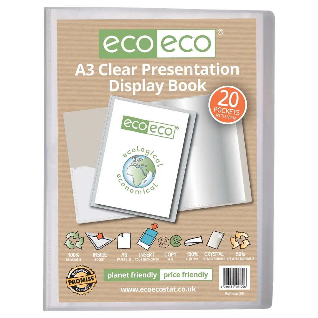 A3 50% Recycled Clear 20 Pocket Presentation Display Book (1)