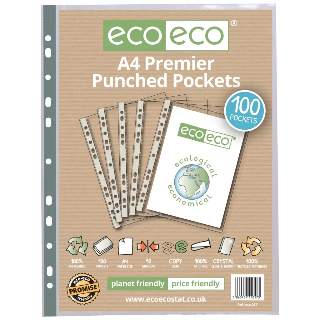 A4 100% Recycled Bag 100 Premier Multi Punched Pockets (1)