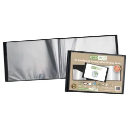 Eco-Eco A4 Landscape 50% Recycled Presentation Display Book – 20 Pockets Black