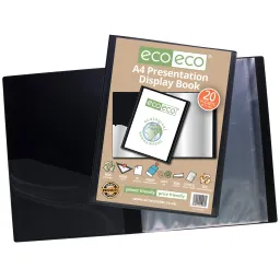 Eco-Eco A4 50% Recycled Presentation Display Book – 20 Pockets Black
