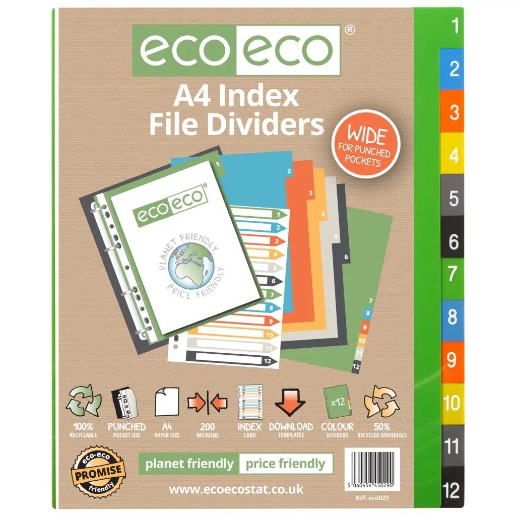 A4 50% Recycled Set 12 Wide Index File Dividers (1)