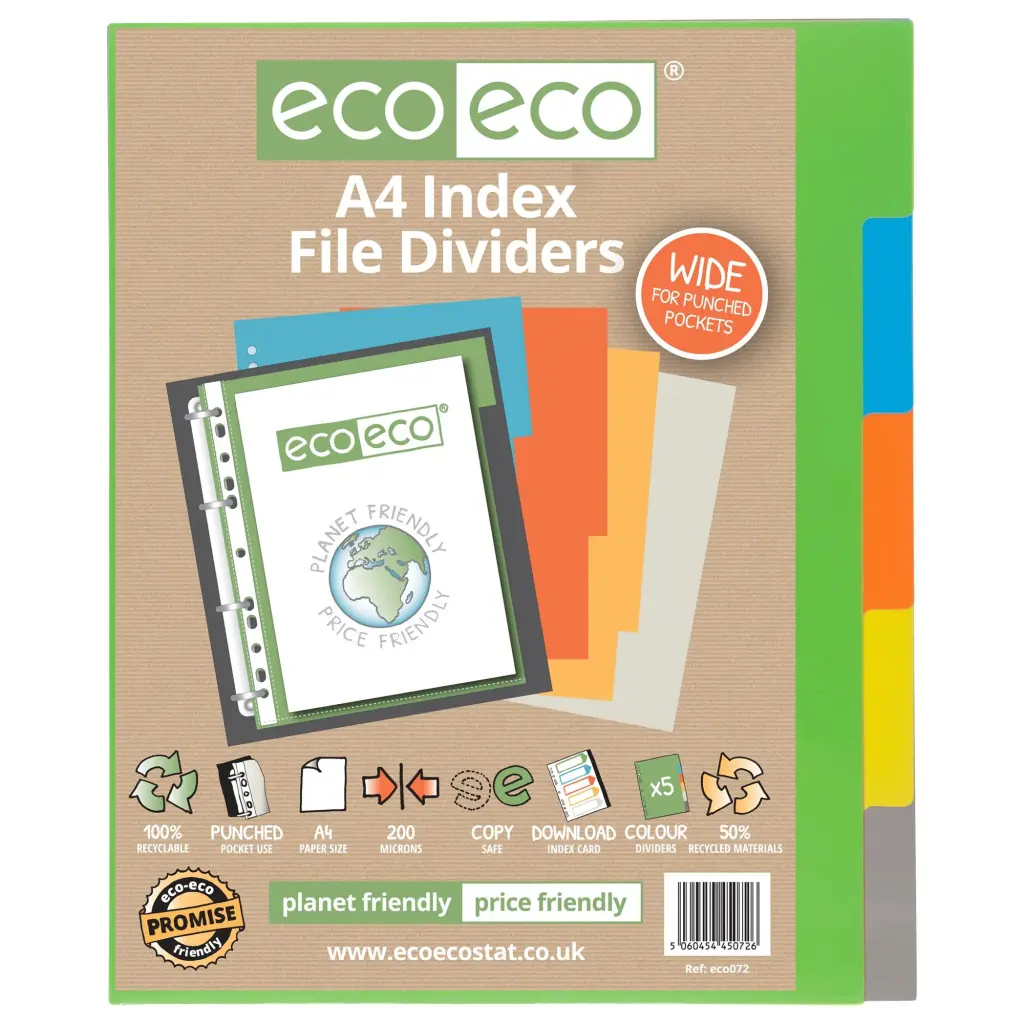 A4 50% Recycled Set 5 Wide Index File Dividers (1)